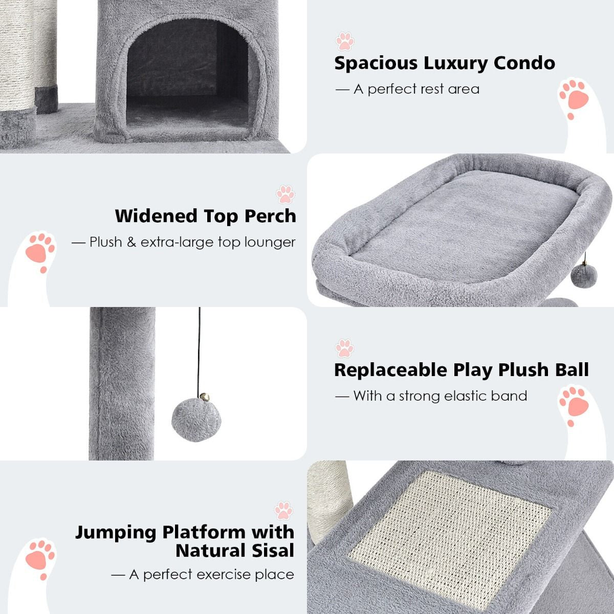 4-Layer Cat Tree with Scratching Posts Cat Condo Dangling Ball