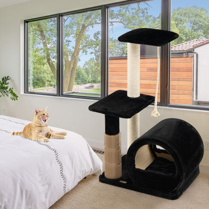 Multi-Level Kitty Condo Climbing Tower with Groom Brush and Sisal Rope