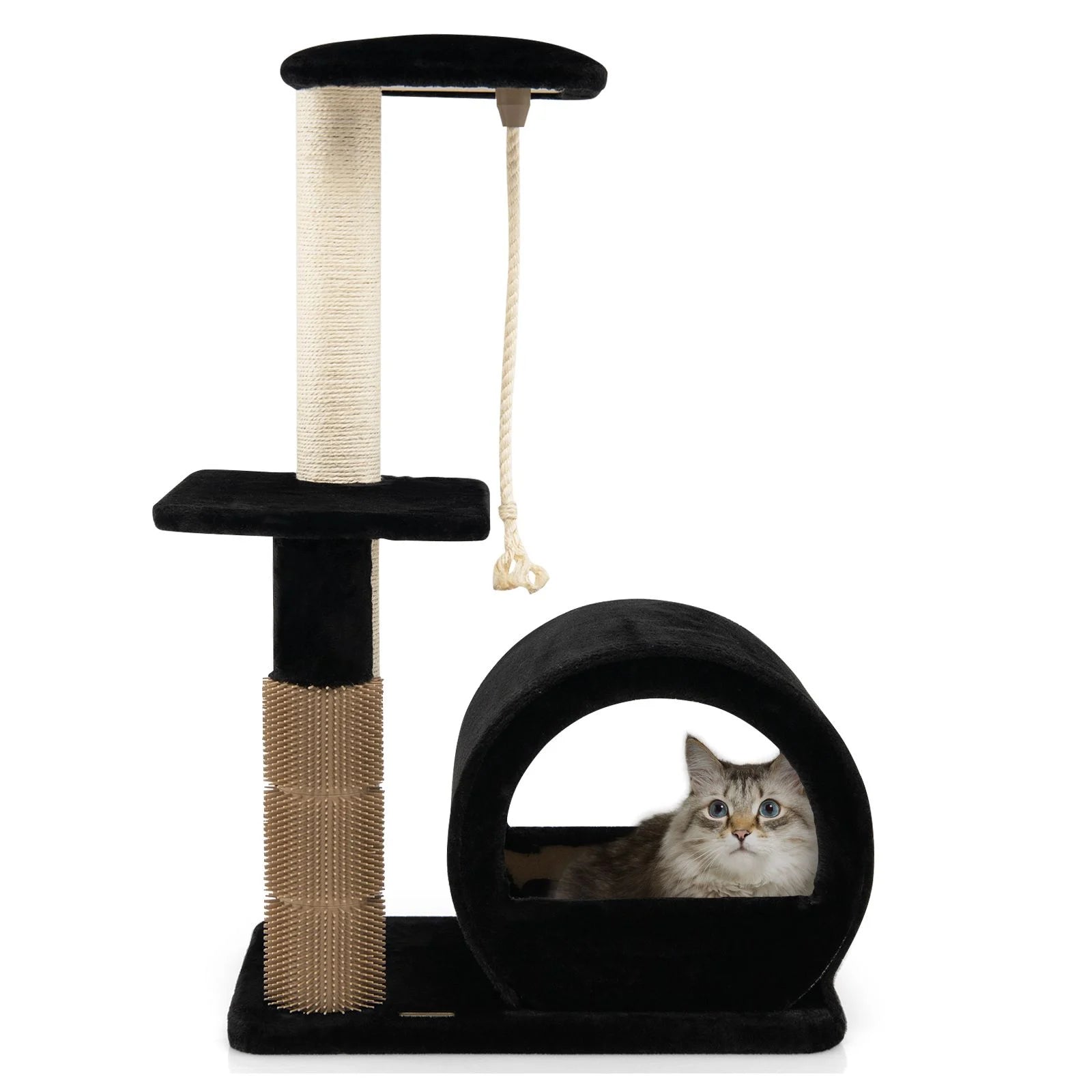 Multi-Level Kitty Condo Climbing Tower with Groom Brush and Sisal Rope