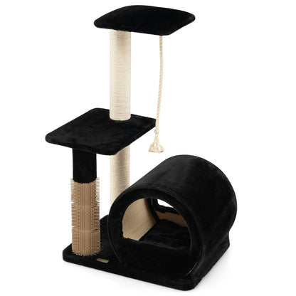 Multi-Level Kitty Condo Climbing Tower with Groom Brush and Sisal Rope