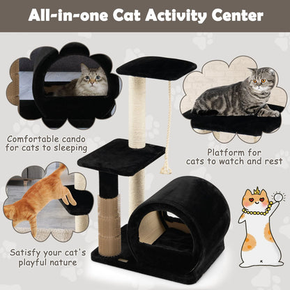 Multi-Level Kitty Condo Climbing Tower with Groom Brush and Sisal Rope
