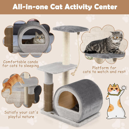 Multi-Level Kitty Condo Climbing Tower with Groom Brush and Sisal Rope
