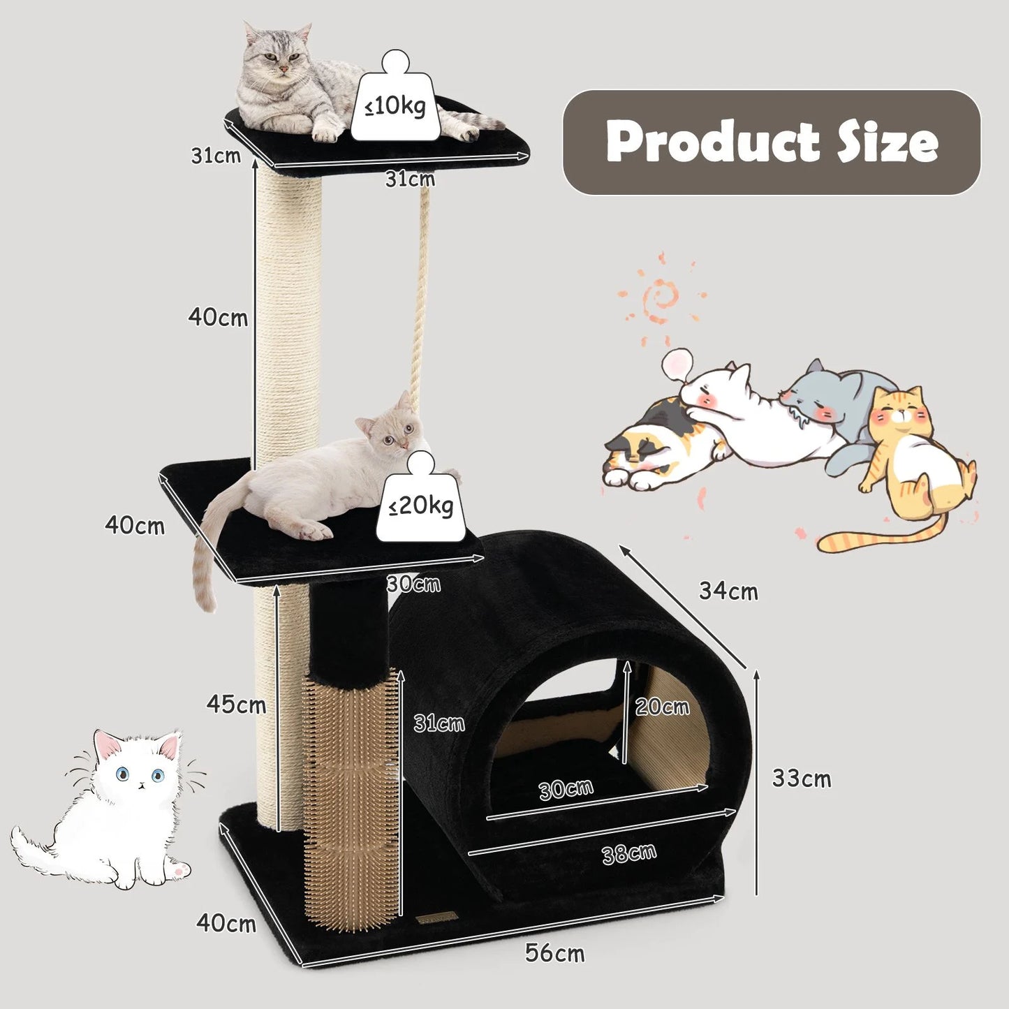 Multi-Level Kitty Condo Climbing Tower with Groom Brush and Sisal Rope