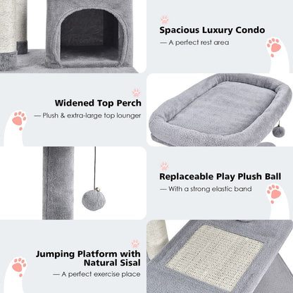4-Layer Cat Tree with Scratching Posts Cat Condo Dangling Ball