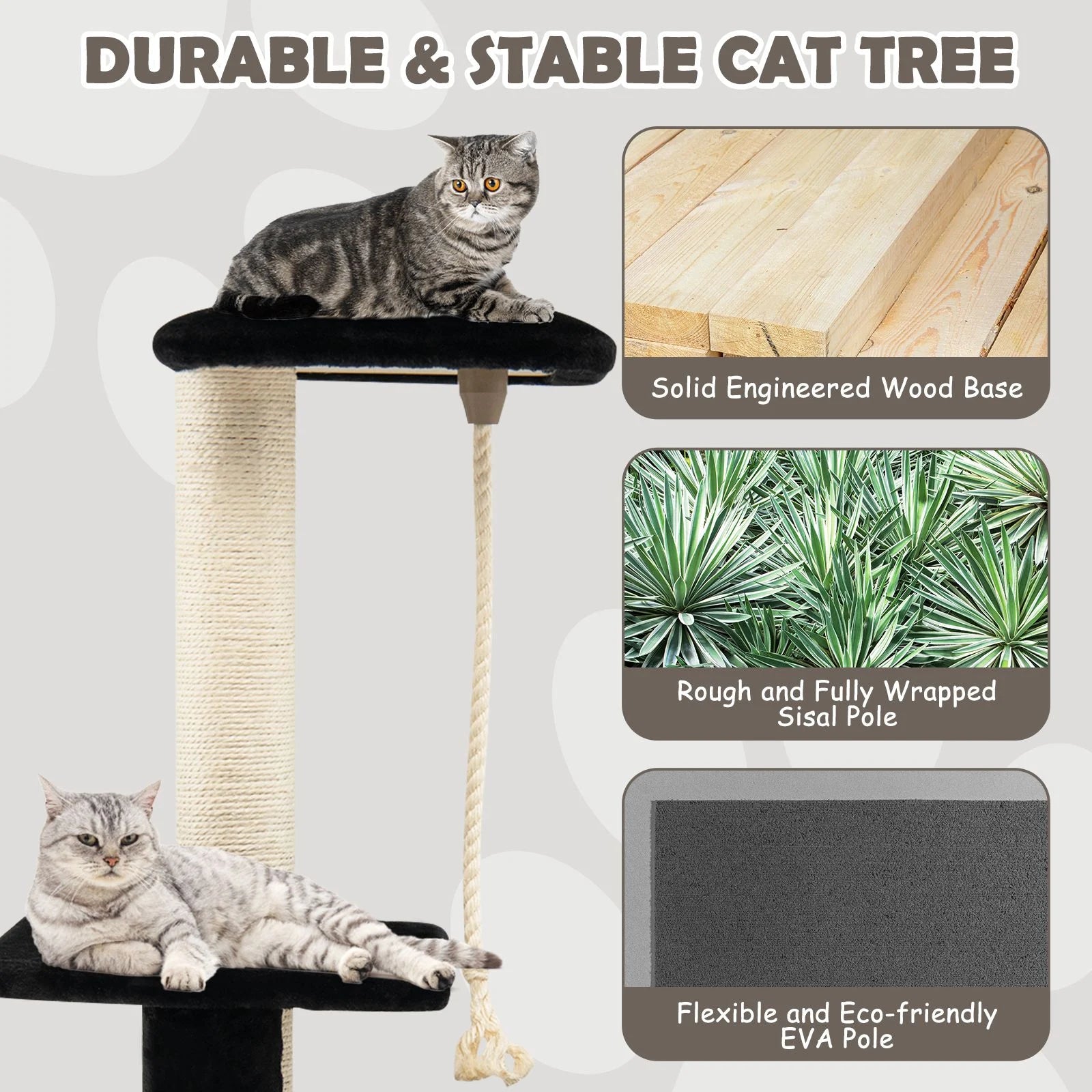 Multi-Level Kitty Condo Climbing Tower with Groom Brush and Sisal Rope