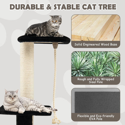 Multi-Level Kitty Condo Climbing Tower with Groom Brush and Sisal Rope