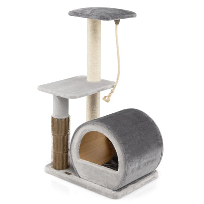 Multi-Level Kitty Condo Climbing Tower with Groom Brush and Sisal Rope