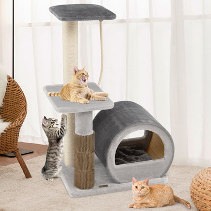 Multi-Level Kitty Condo Climbing Tower with Groom Brush and Sisal Rope