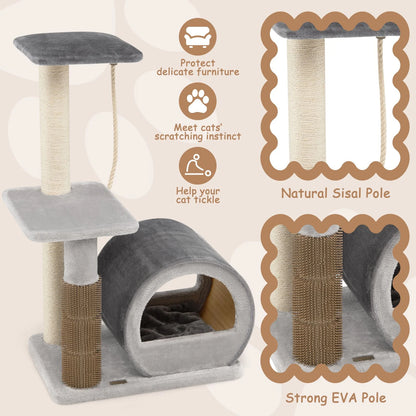 Multi-Level Kitty Condo Climbing Tower with Groom Brush and Sisal Rope